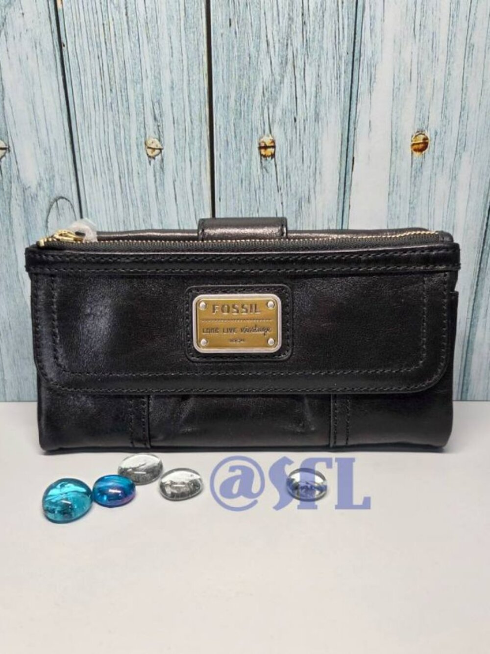 Fossil Emory Soft Leather Clutch Wallet Full Size Wallet In Black NWOT